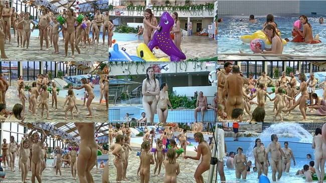 Viele Nudisten schwimmen im Pool video [FKK-Archiv]